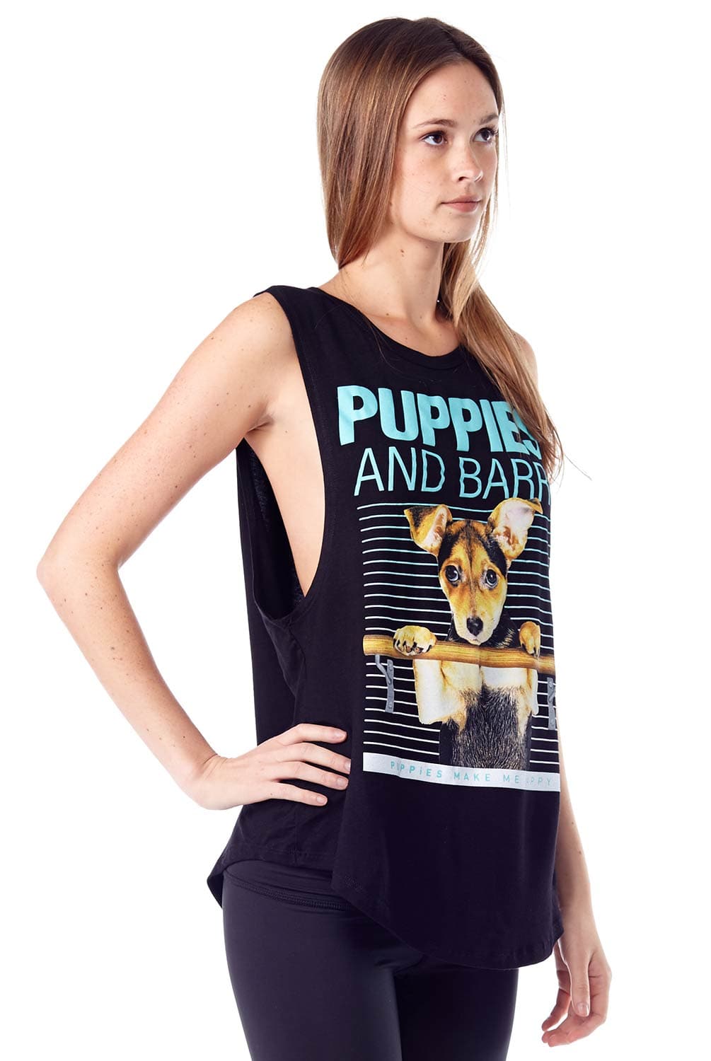 PUPPIES Puppies & Barre Sleeveless Tee | Puppies Make Me Happy | Evolve Fit Wear