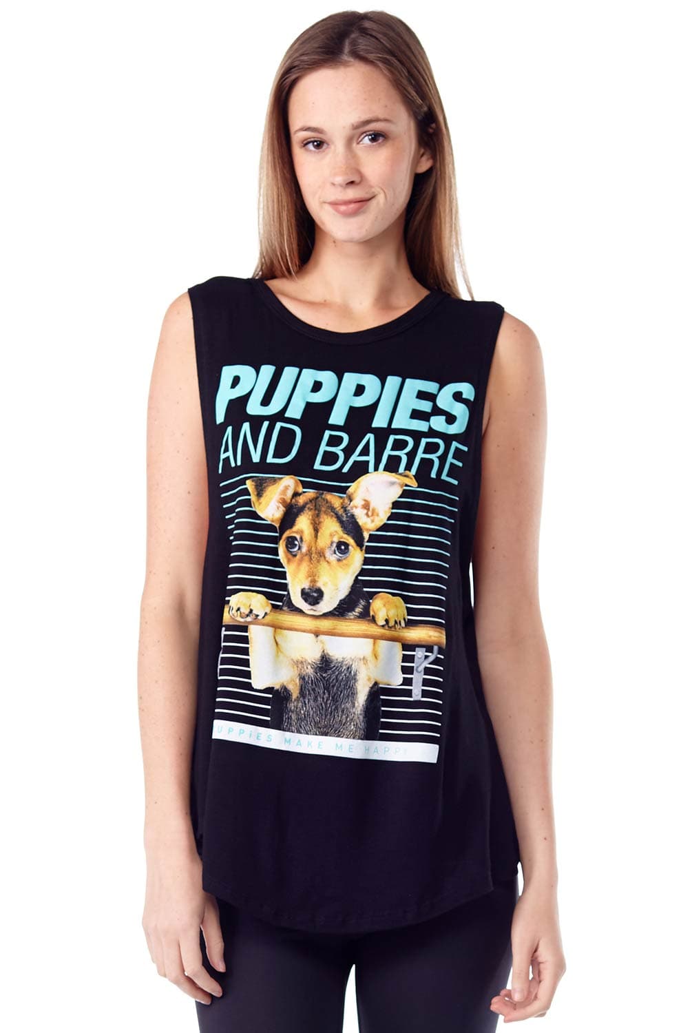 PUPPIES Puppies & Barre Sleeveless Tee | Puppies Make Me Happy | Evolve Fit Wear