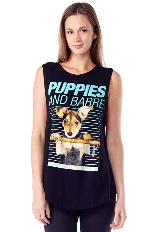 PUPPIES Puppies & Barre Sleeveless Tee | Puppies Make Me Happy | Evolve Fit Wear