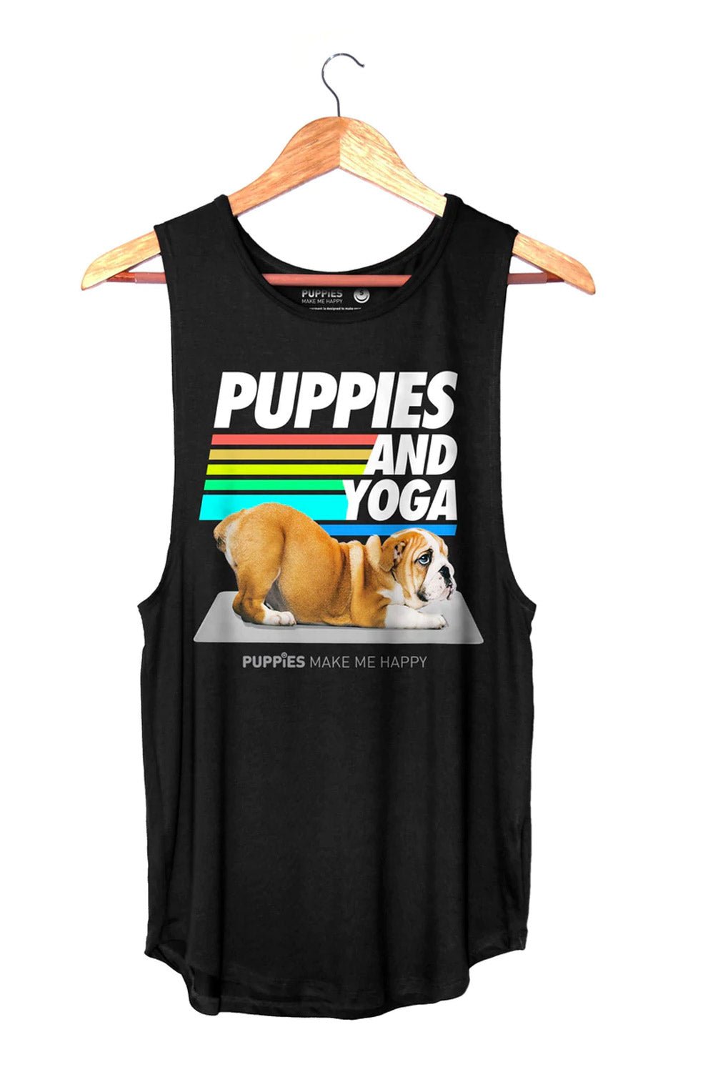 PUPPIES Puppies & Yoga Classic Sleeveless Tee | Puppies Make Me Happy | Evolve Fit Wear