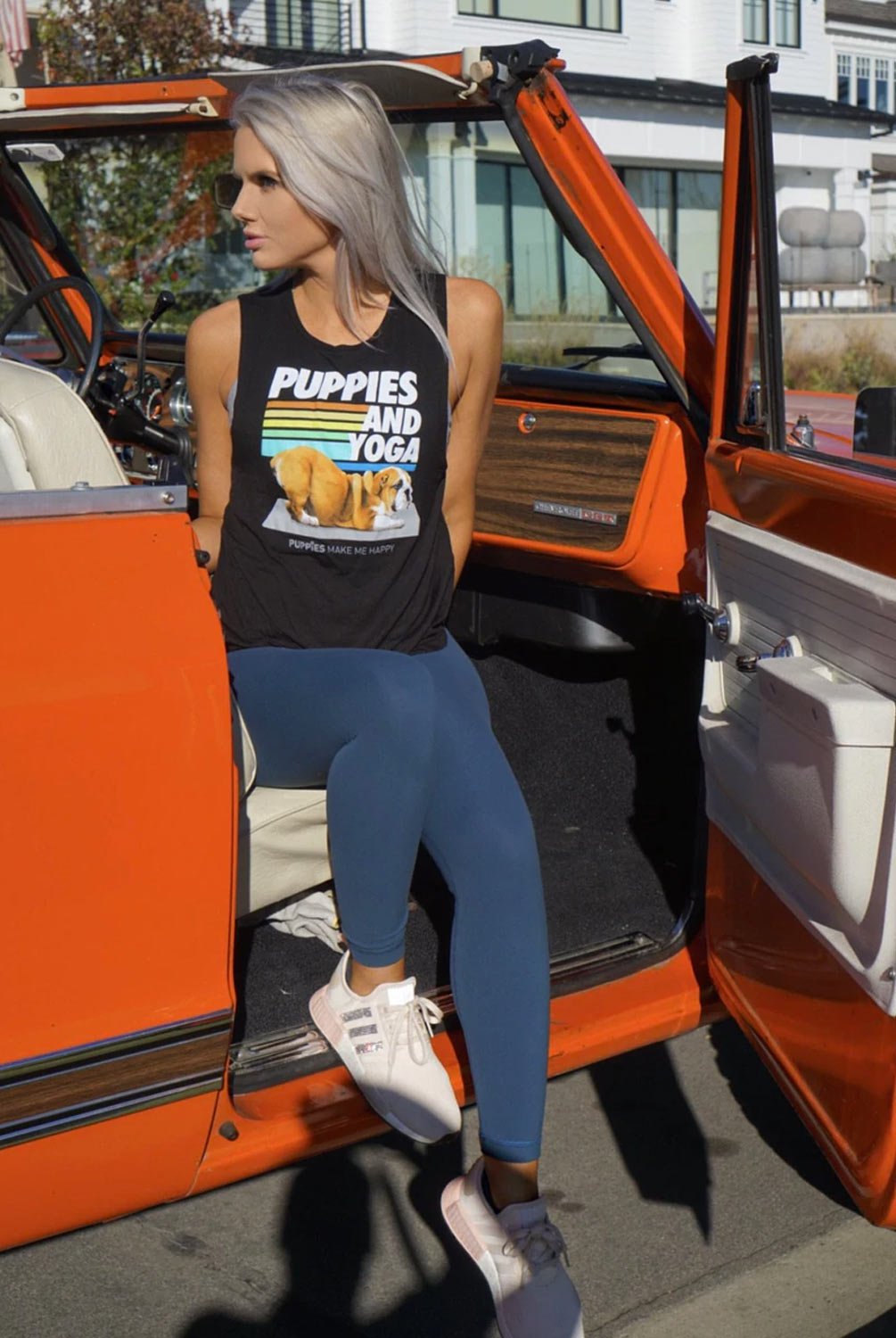 PUPPIES Puppies & Yoga Classic Sleeveless Tee | Puppies Make Me Happy | Evolve Fit Wear