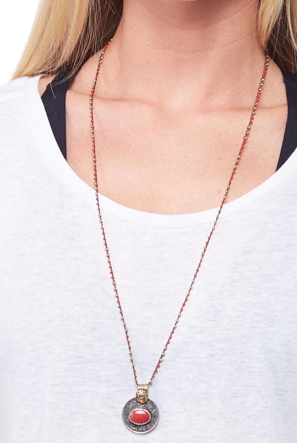 Ramee Turkish Glass Bead Vintage Coin Pendant | Native Gem Jewelry | Evolve Fit Wear