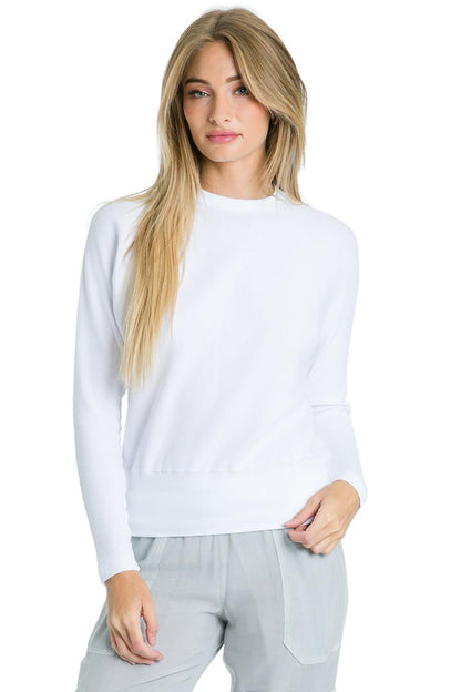 Long Sleeve Banded Pullover Tee - White