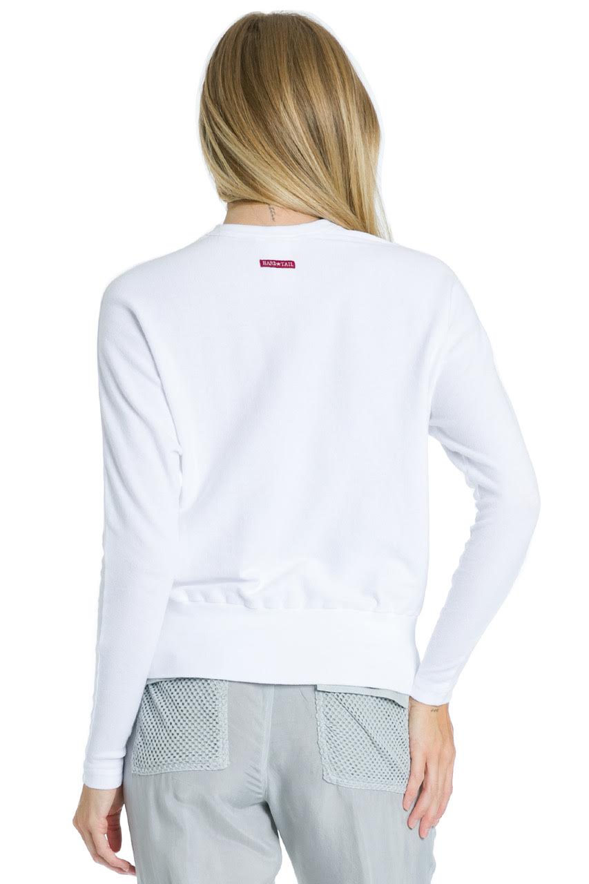 Long Sleeve Banded Pullover Tee - White