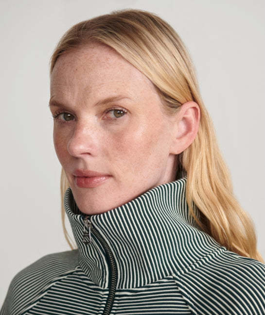 Milano Half Zip Cropped Sweatshirt - Ponderosa Pine Striped