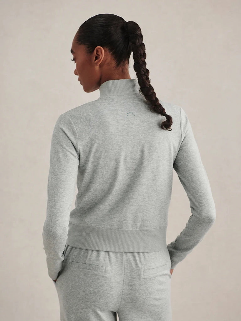 Rufus Cropped Full Zip Collared Sweatshirt - Blue Green Marl