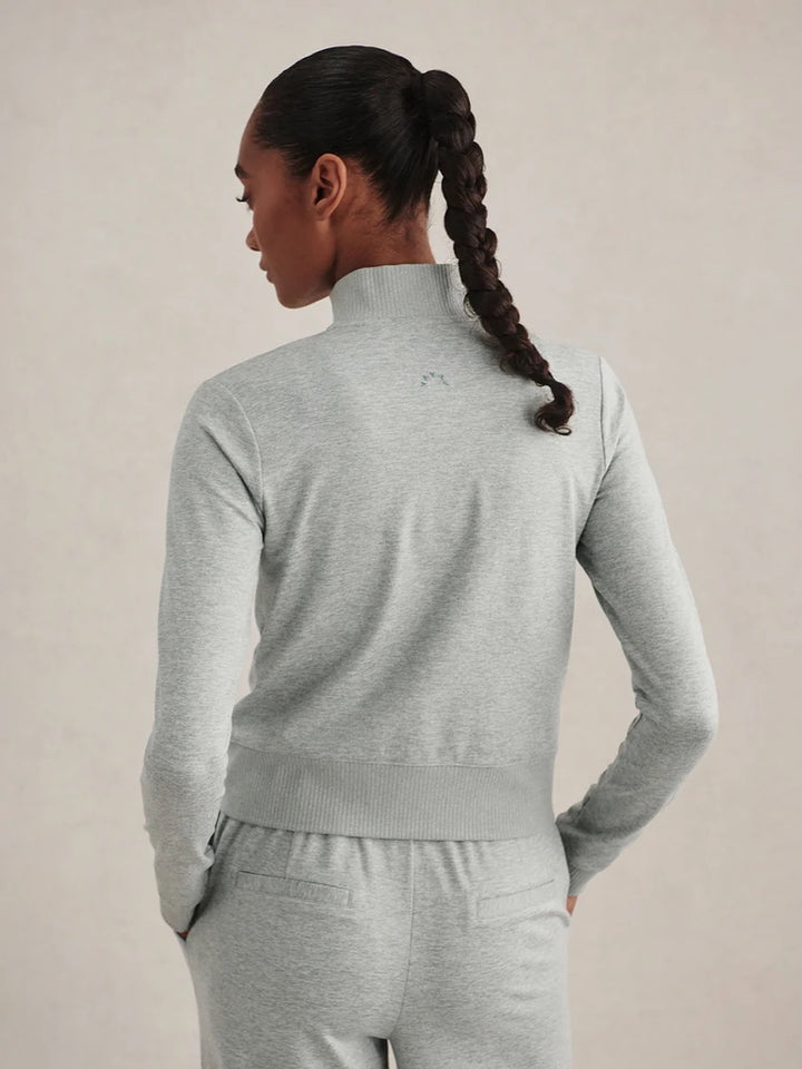 Rufus Cropped Full Zip Collared Sweatshirt - Blue Green Marl