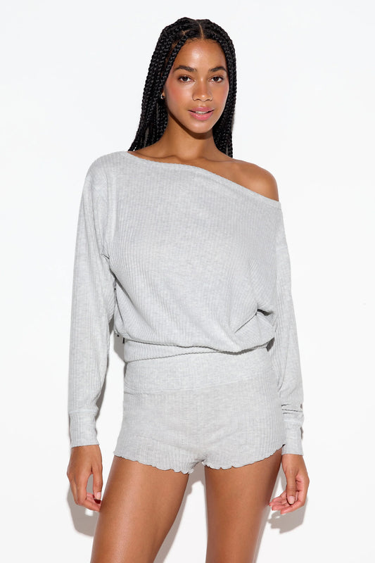 Luma Rhythm Off Shoulder Top - Light Heather Grey