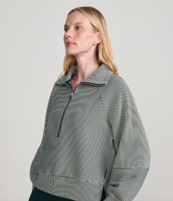 Milano Half Zip Cropped Sweatshirt - Ponderosa Pine Striped