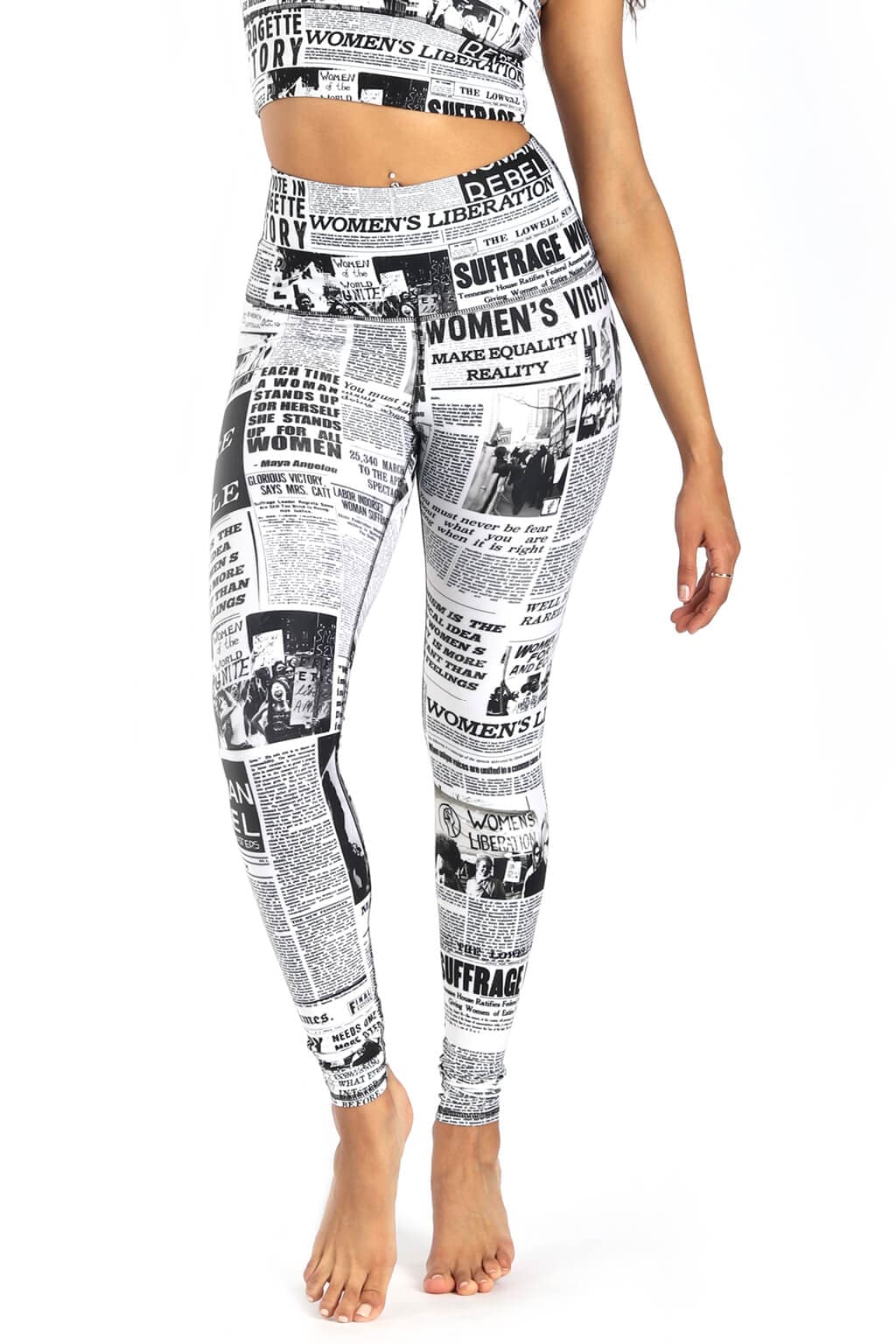 FEMINIST NEWS LEGGINGS FRONT VIEW