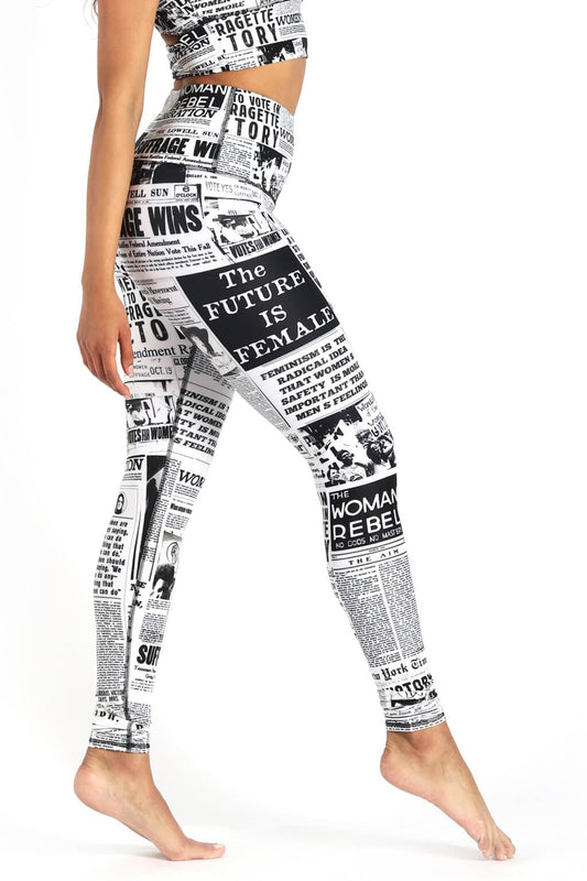 Feminist News Printed Yoga Leggings | Yoga Democracy | Evolve Fit Wear