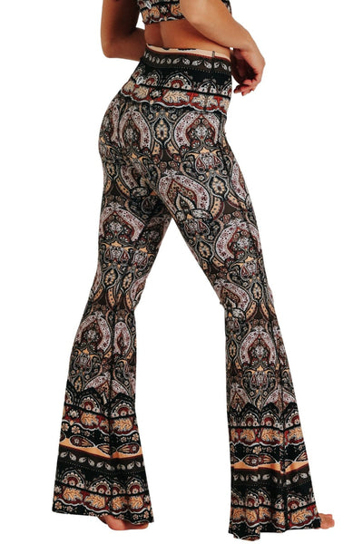 Yoga Democracy Women's eco-friendly bell bottom flare leggings printed in  Espresso Yourself