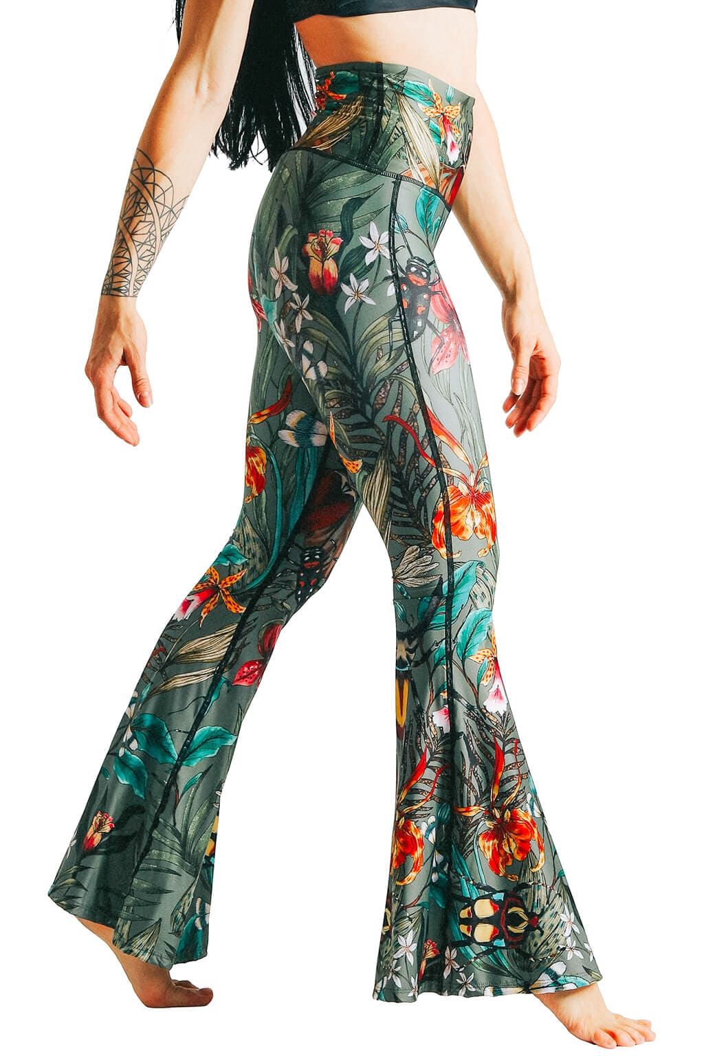 Green Thumb Printed Bell Bottoms | Yoga Democracy | Evolve Fit Wear