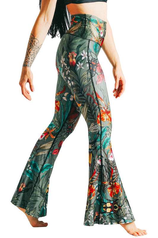 Green Thumb Printed Bell Bottoms | Yoga Democracy | Evolve Fit Wear
