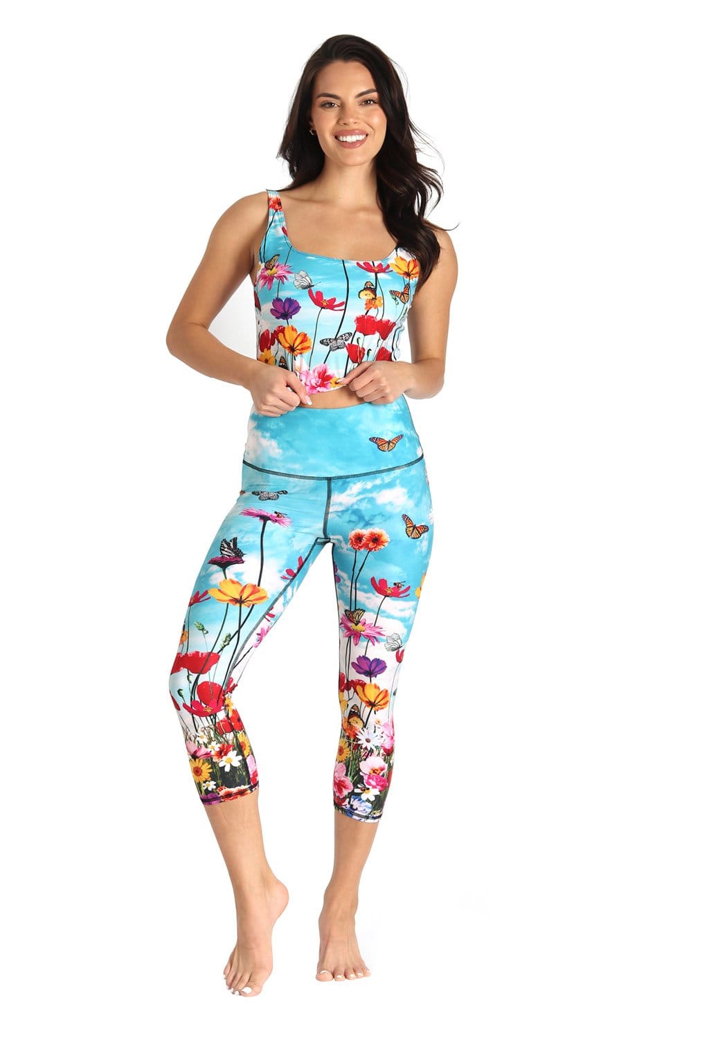 Yoga Democracy Eco-friendly crop capris leggings in flower bomb print