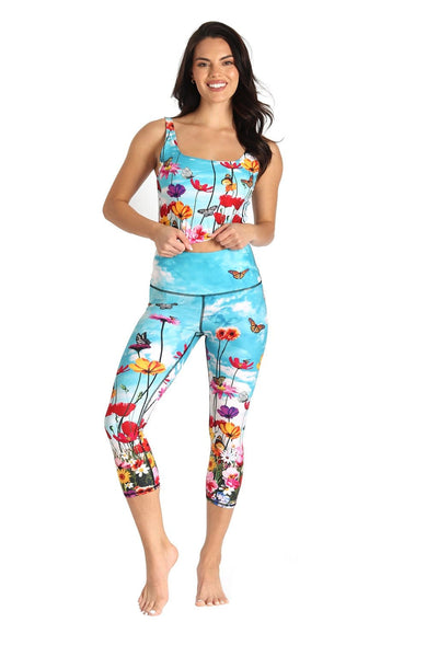 Yoga Democracy Eco-friendly crop capris leggings in flower bomb print