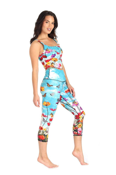 Yoga Democracy Eco-friendly crop capris leggings in flower bomb print