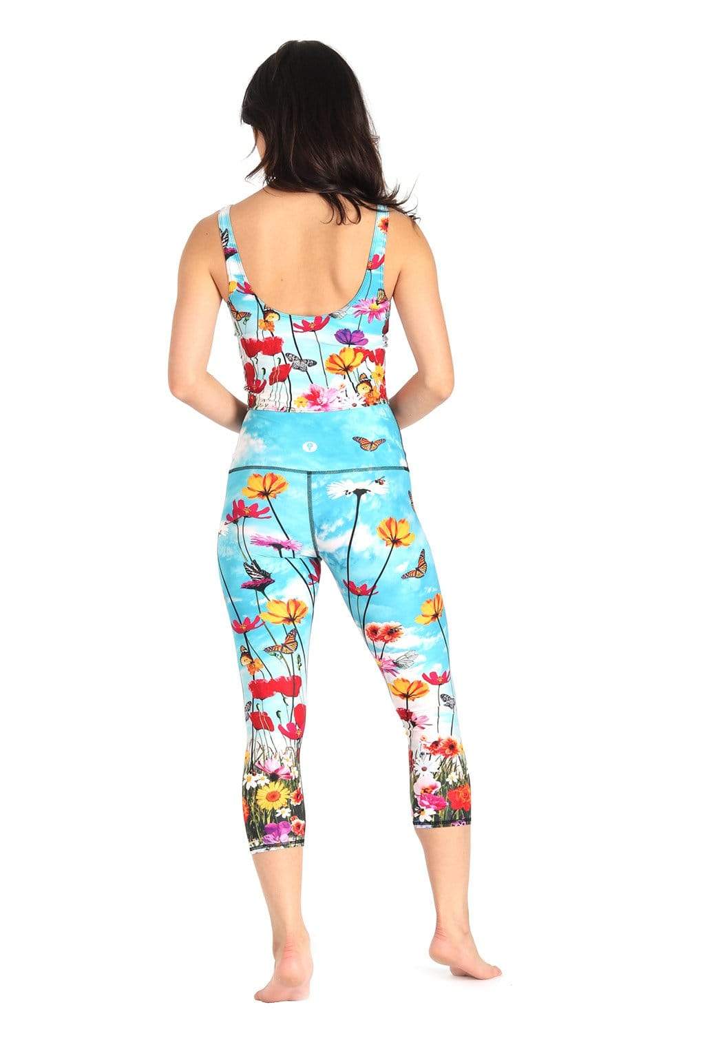 Yoga Democracy Eco-friendly crop capris leggings in flower bomb print