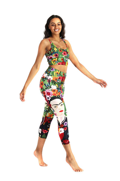 Kahlo Printed Yoga Crops Full View