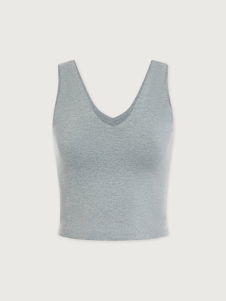 Ruby Cropped V Neck Tank Top - Blue Green Marl