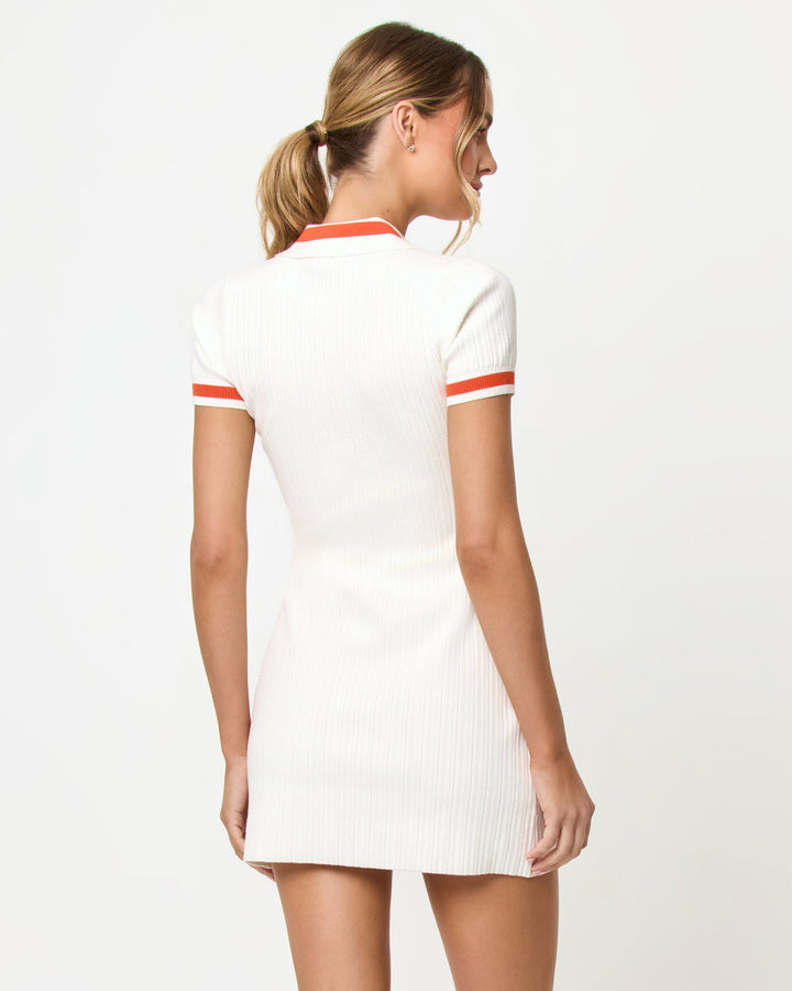LSPACE Off Duty dress in cream poppy, back view on model.