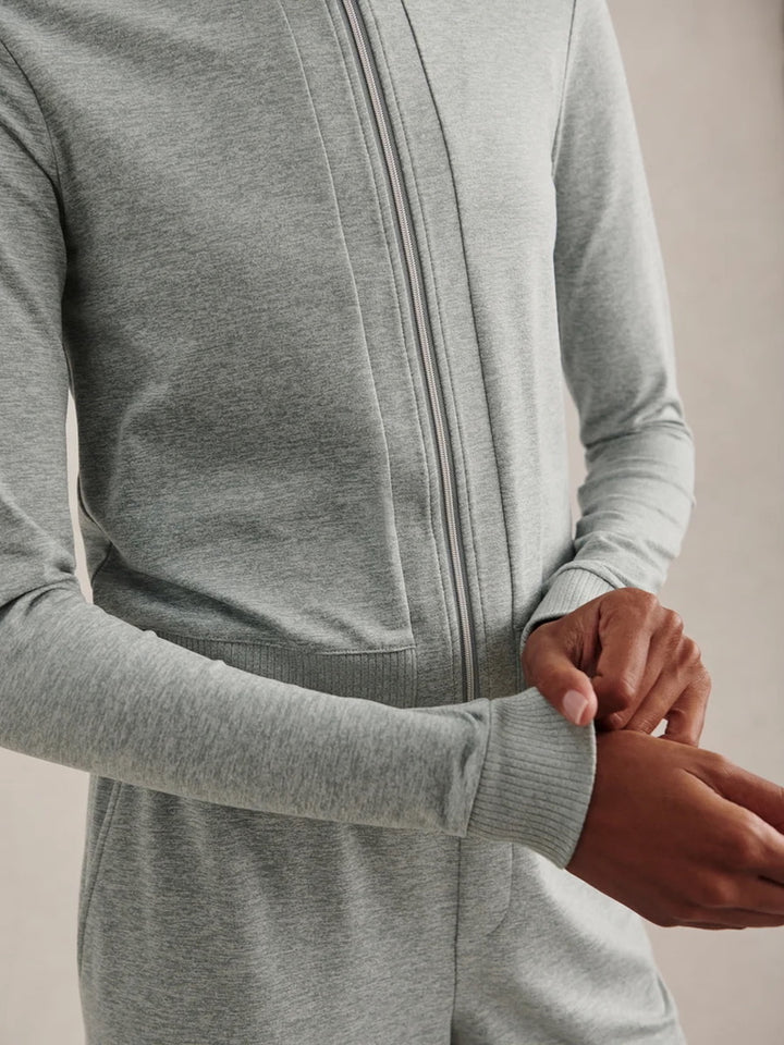 Rufus Cropped Full Zip Collared Sweatshirt - Blue Green Marl