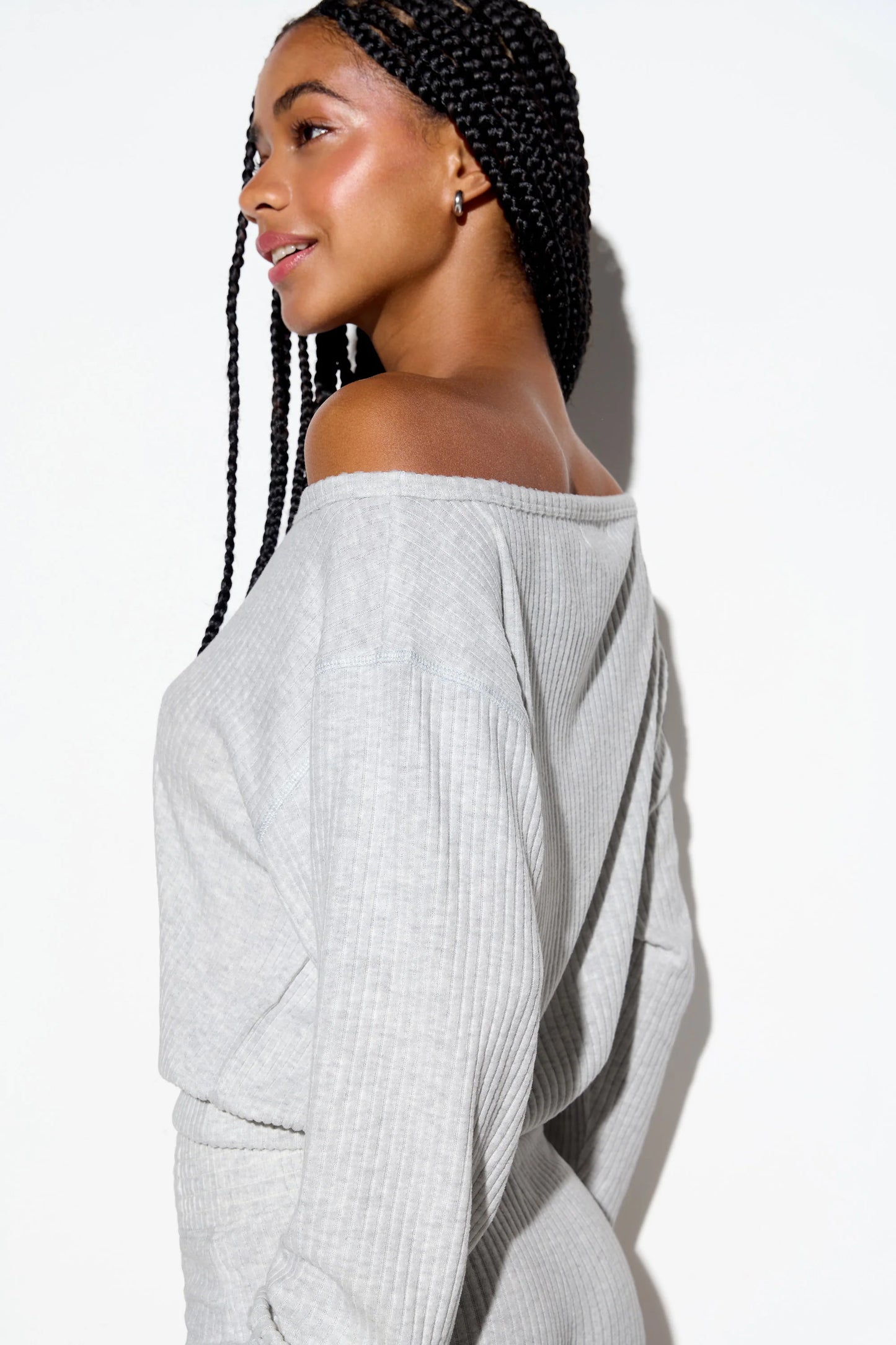 Luma Rhythm Off Shoulder Top - Light Heather Grey