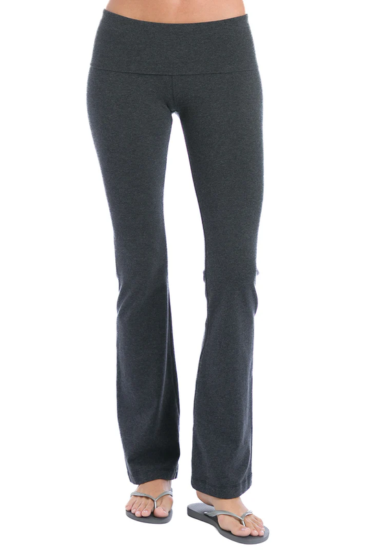 Stylish Rolldown Boot Cut Pants with Flare Hem - Dark Charcoal Heather Grey