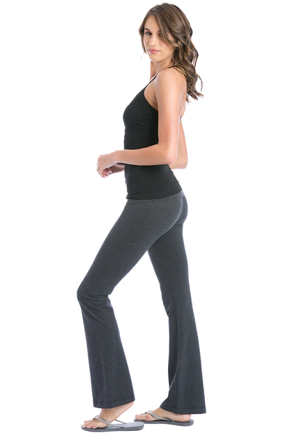 Stylish Rolldown Boot Cut Pants with Flare Hem - Dark Charcoal Heather Grey