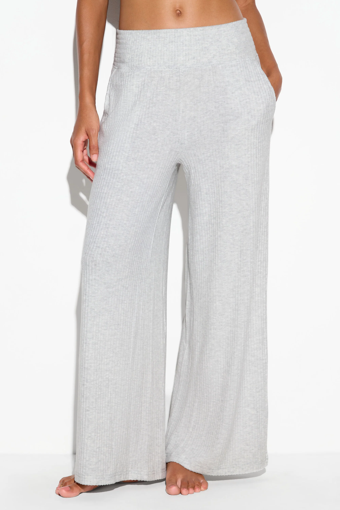 Luma Rib Restore Wide Leg Pants - Light Heather Grey