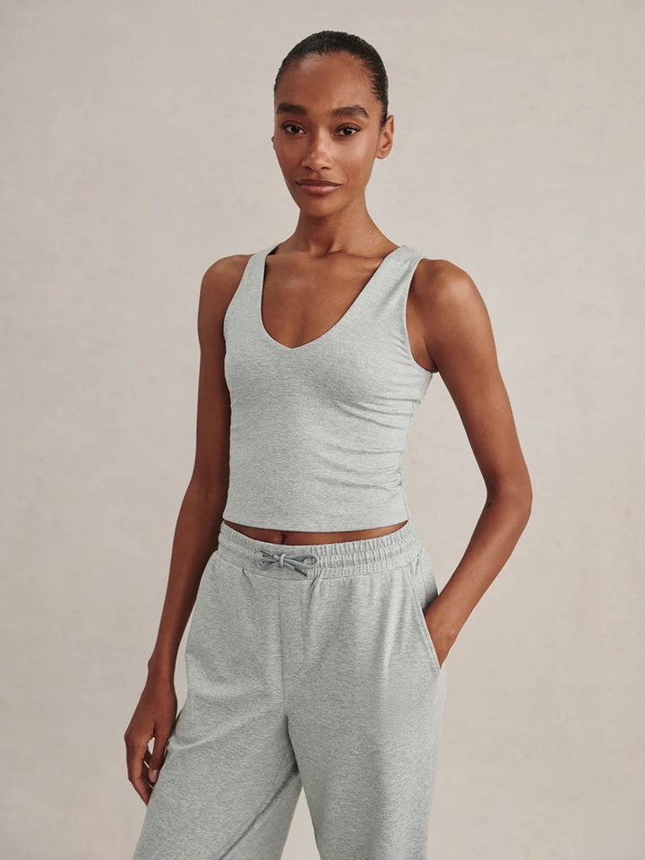 Ruby Cropped V Neck Tank Top - Blue Green Marl