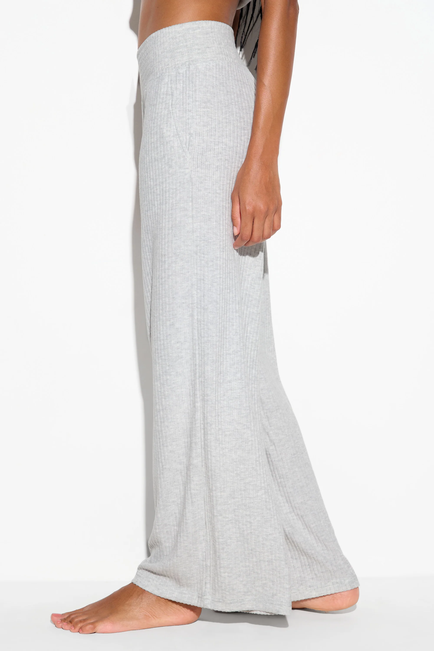Luma Rib Restore Wide Leg Pants - Light Heather Grey
