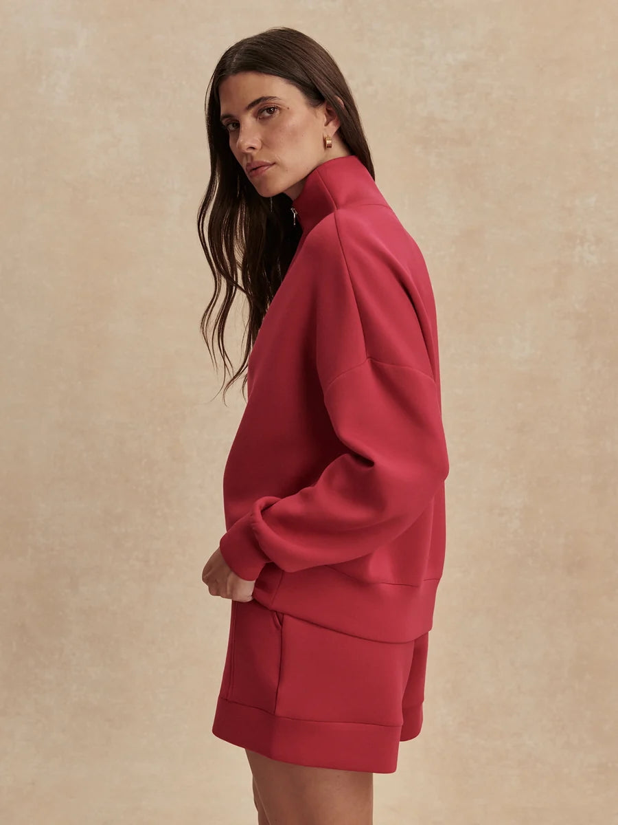 Hawley Half-Zip Sweat - Rich Raspberry | Relaxed Fit Sweatshirt