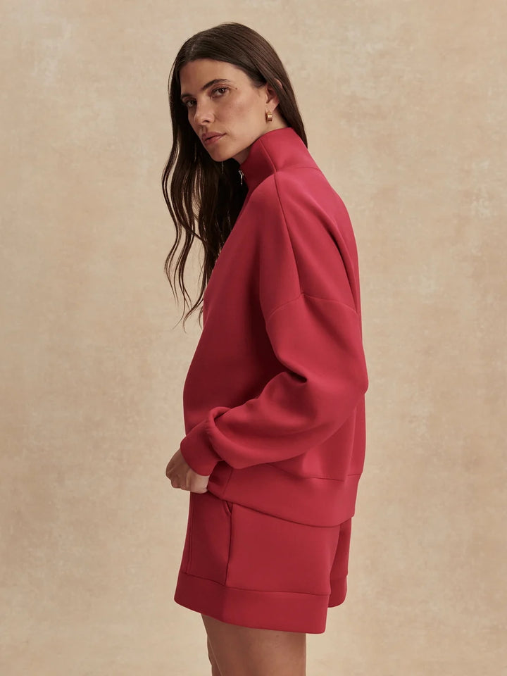 Hawley Half-Zip Sweat - Rich Raspberry | Relaxed Fit Sweatshirt