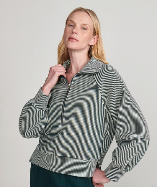 Milano Half Zip Cropped Sweatshirt - Ponderosa Pine Striped