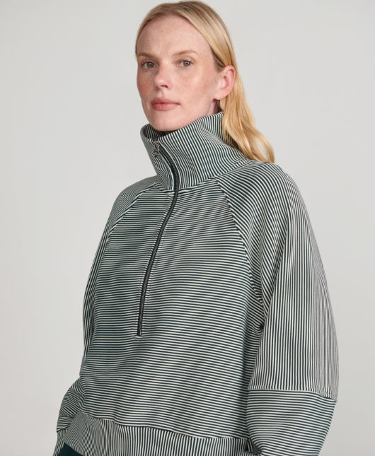 Milano Half Zip Cropped Sweatshirt - Ponderosa Pine Striped