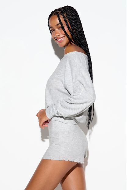 Luma Rhythm Off Shoulder Top - Light Heather Grey