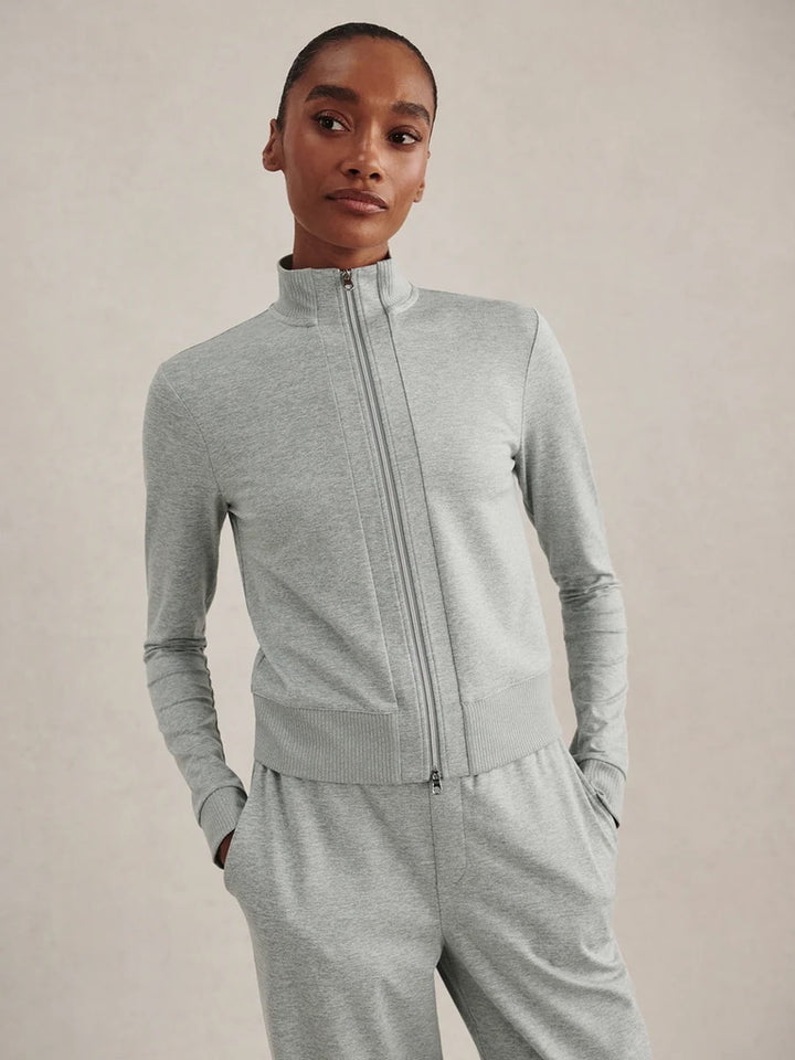 Rufus Cropped Full Zip Collared Sweatshirt - Blue Green Marl