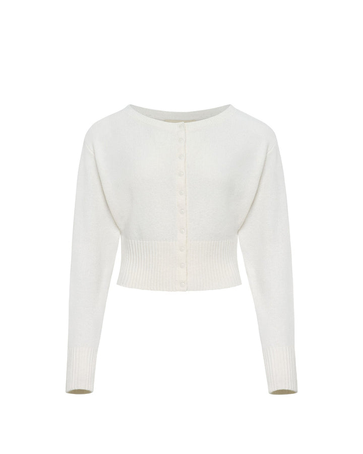 LSPACE In the Moment cardigan in cream, off-model flat lay.