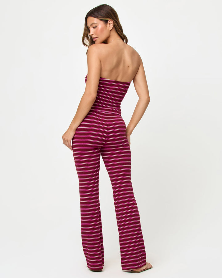 LSPACE Zinnia Top in Sipping Sangria Stripe, back view on model.