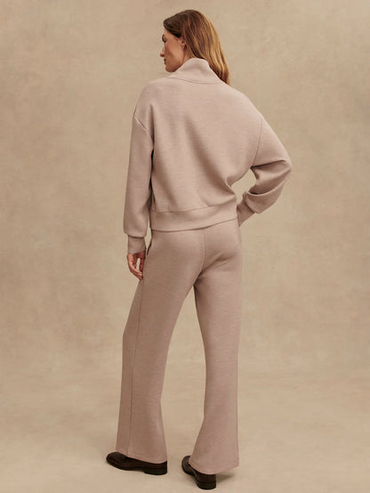 Davidson Sweat - Taupe Marl | Half Zip Relaxed Fit Sweatshirt