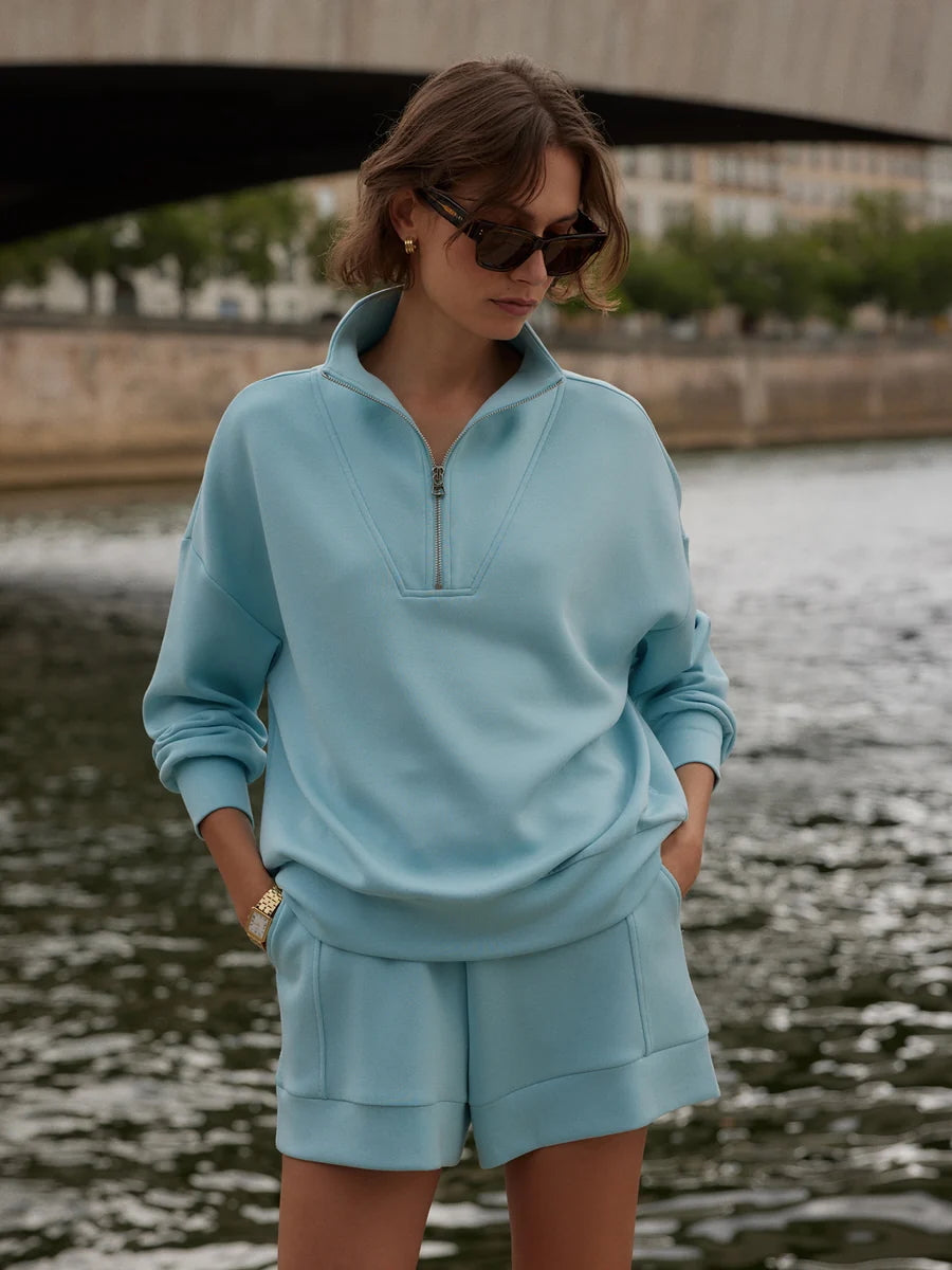 Hawley Half-Zip Sweat - Porcelain Blue | Relaxed Fit Sweatshirt