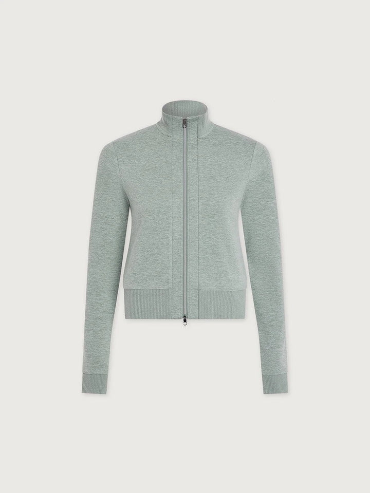 Rufus Cropped Full Zip Collared Sweatshirt - Blue Green Marl