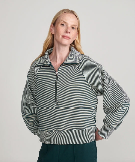 Milano Half Zip Cropped Sweatshirt - Ponderosa Pine Striped