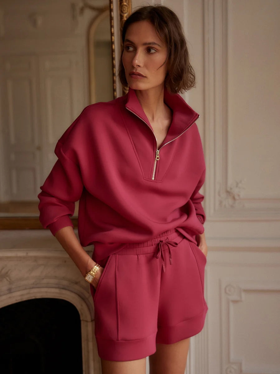 Hawley Half-Zip Sweat - Rich Raspberry | Relaxed Fit Sweatshirt