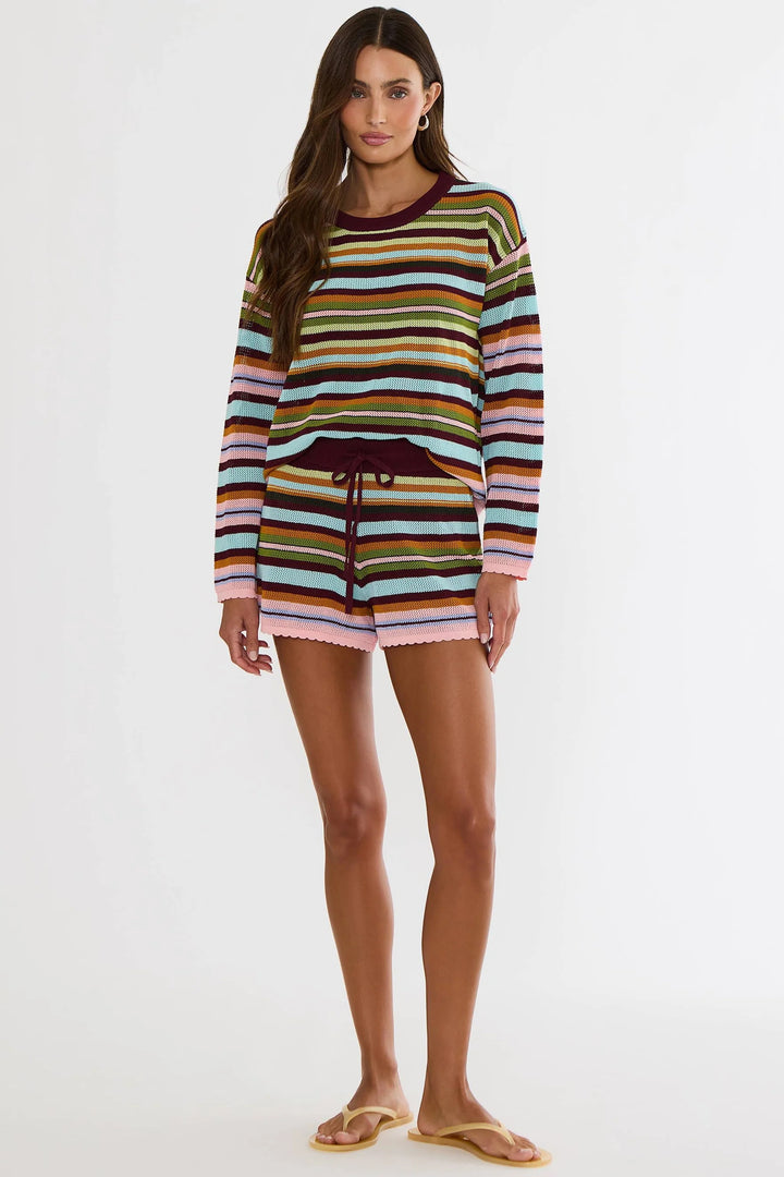 Balboa Crochet-Style Knit Shorts - Paradise Stripe