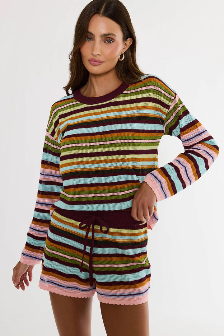 Balboa Crochet-Style Knit Shorts - Paradise Stripe