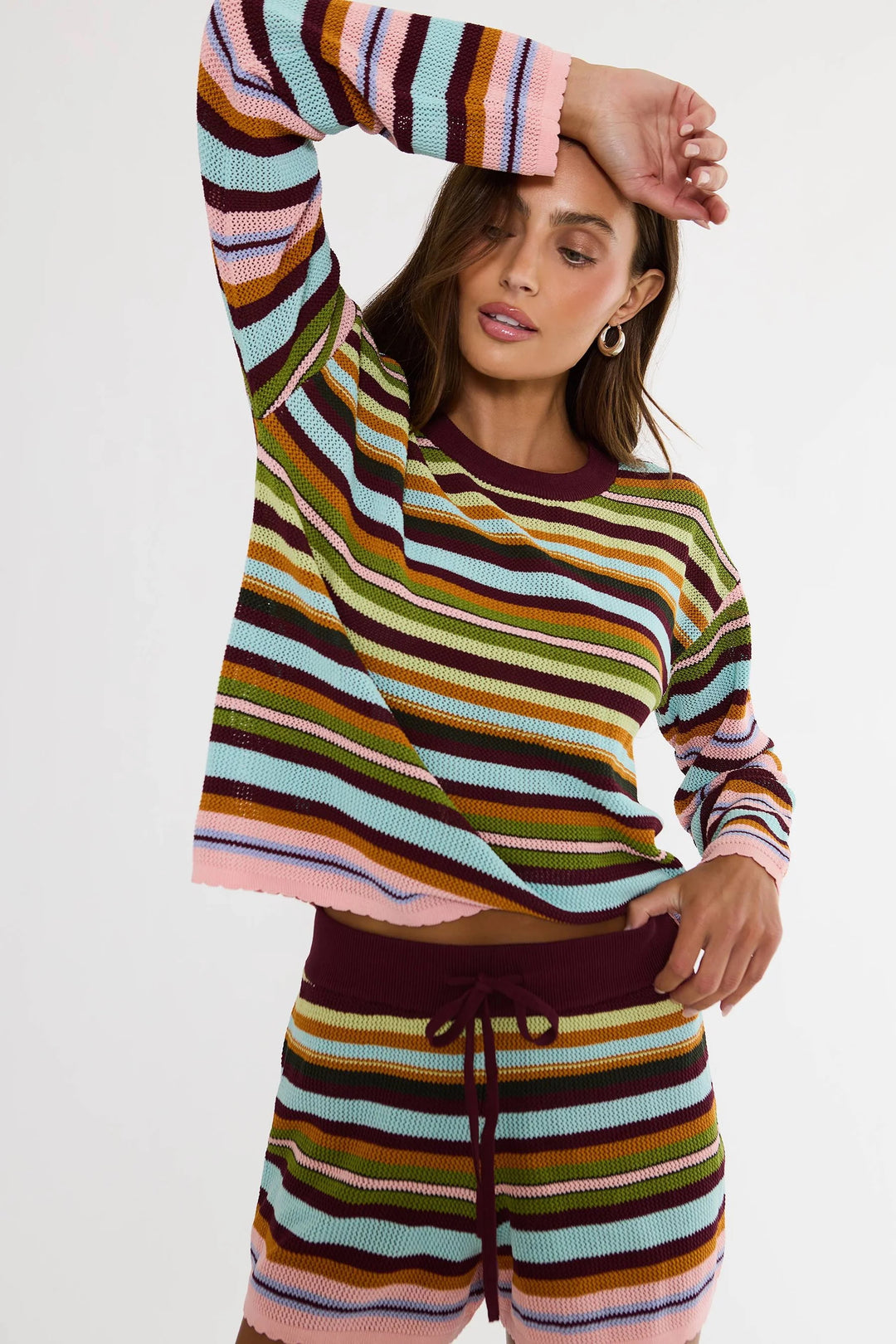 Cotton Blend Beach Sweater - Paradise Stripe