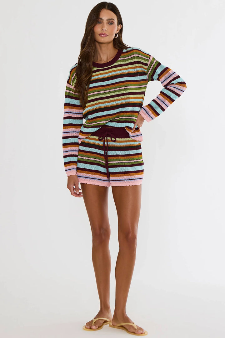 Balboa Crochet-Style Knit Shorts - Paradise Stripe