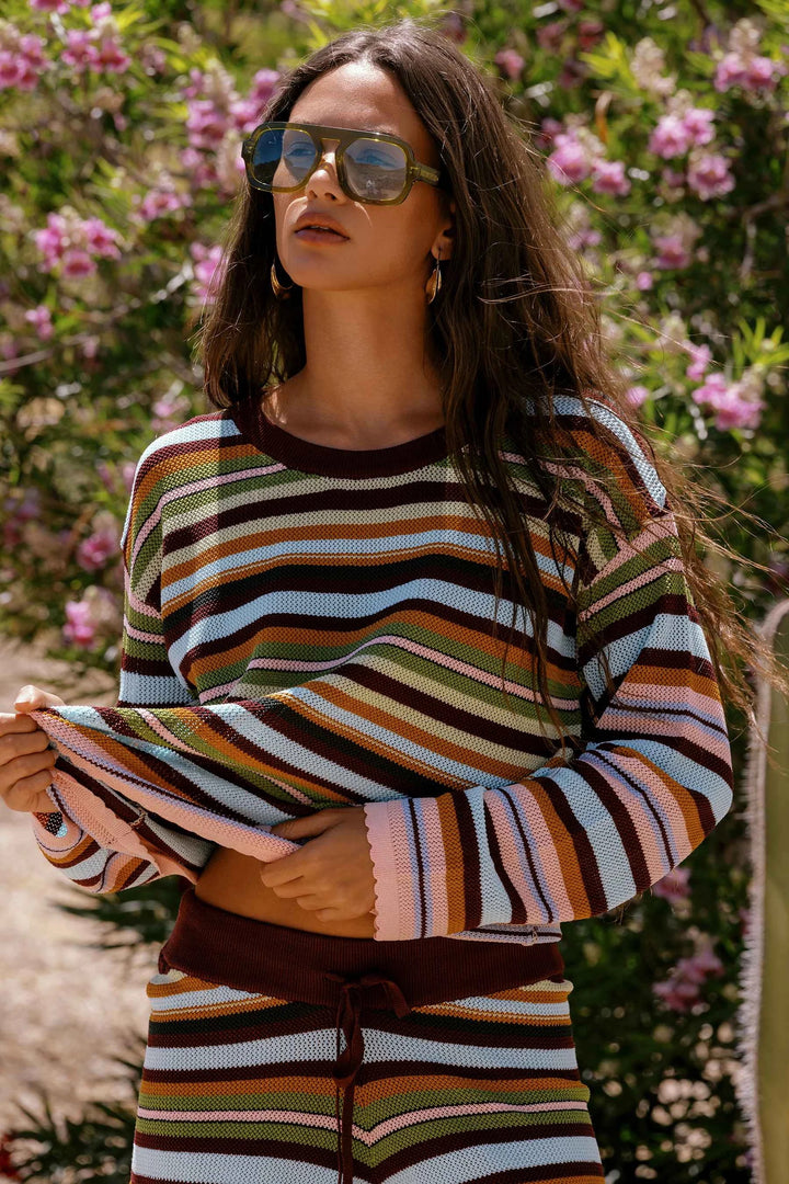 Cotton Blend Beach Sweater - Paradise Stripe